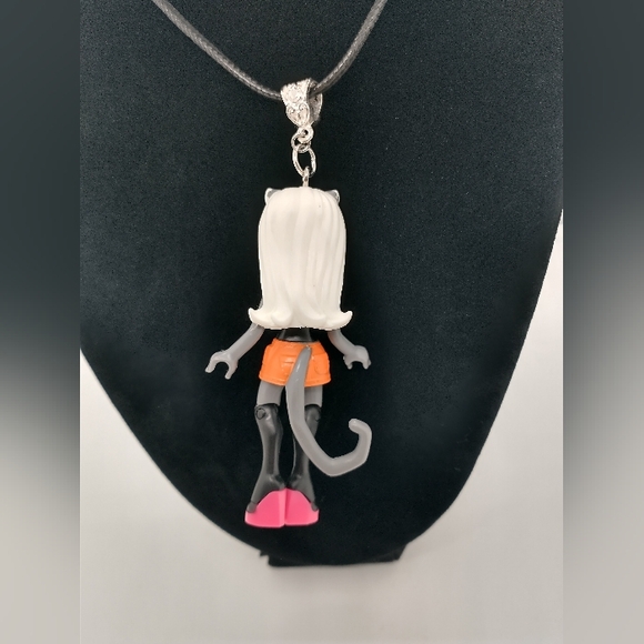 Meowlody Monster High Necklace Long Black Silver OOAK Handmade Mega Blok Werecat - Picture 10 of 11